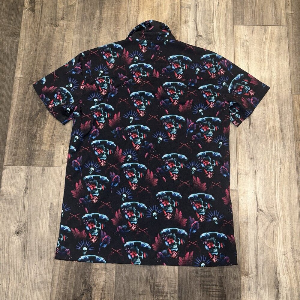 Retro Rifle Shirt Mens L Blackbeard Skull Floral Performance Button Down - Picture 2 of 5